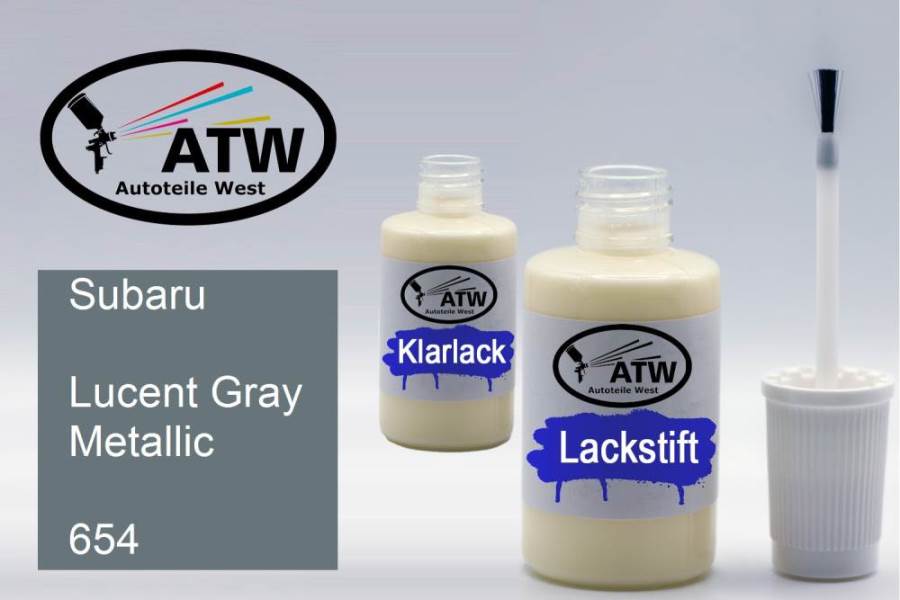 Subaru, Lucent Gray Metallic, 654: 20ml Lackstift + 20ml Klarlack - Set, von ATW Autoteile West.